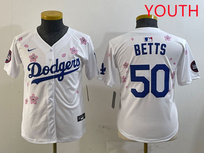 Youth Los Angeles Dodgers #50 Betts White Sakura Edition 2025 Nike MLB Jersey style 1->seattle seahawks->NFL Jersey